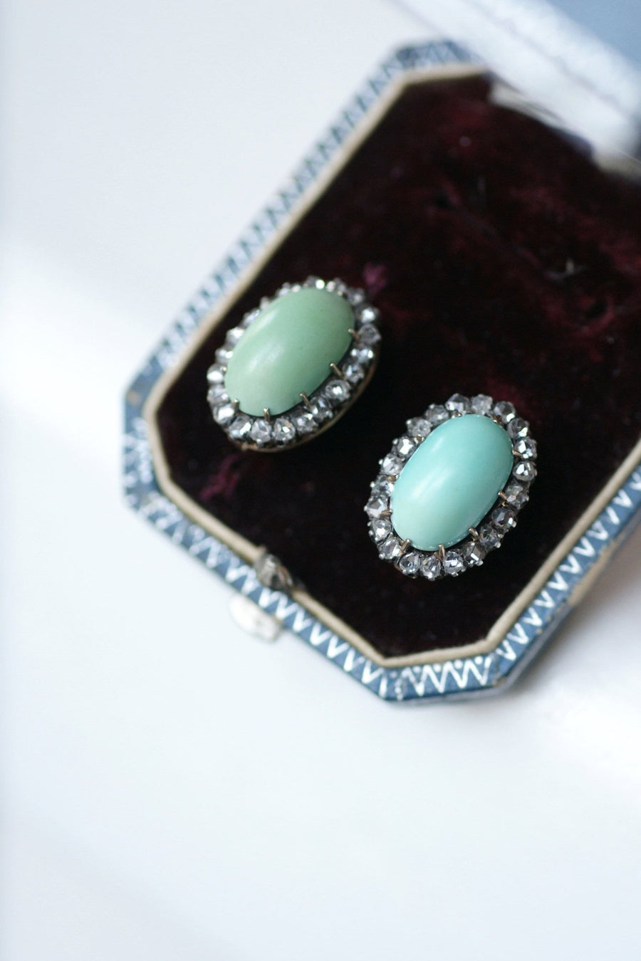ターコイズのピアス（ダイヤモンド付き） - Galerie Pénélope