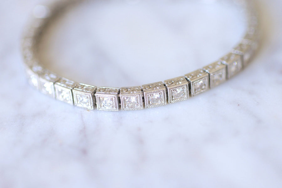 プラチナとダイヤモンドのアールデコ・ライン・ブレスレット, 3.30 Cts - Galerie Pénélope