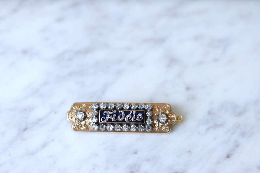 アンティーク「Fidèle」ブローチ、ピンクゴールド、ダイヤモンド - Penelope Gallery