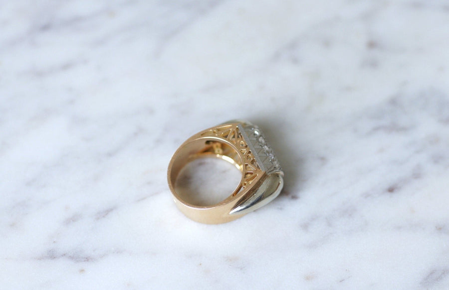 ピンクゴールド＆プラチナ ダイヤモンドシグネットリング - ペネロペ・ギャラリー