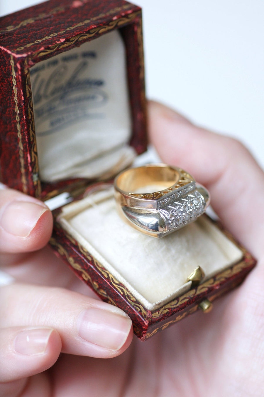 ピンクゴールド＆プラチナ ダイヤモンドシグネットリング - ペネロペ・ギャラリー