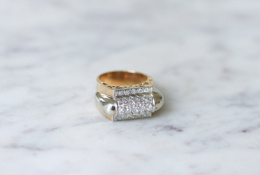 ピンクゴールド＆プラチナ ダイヤモンドシグネットリング - ペネロペ・ギャラリー