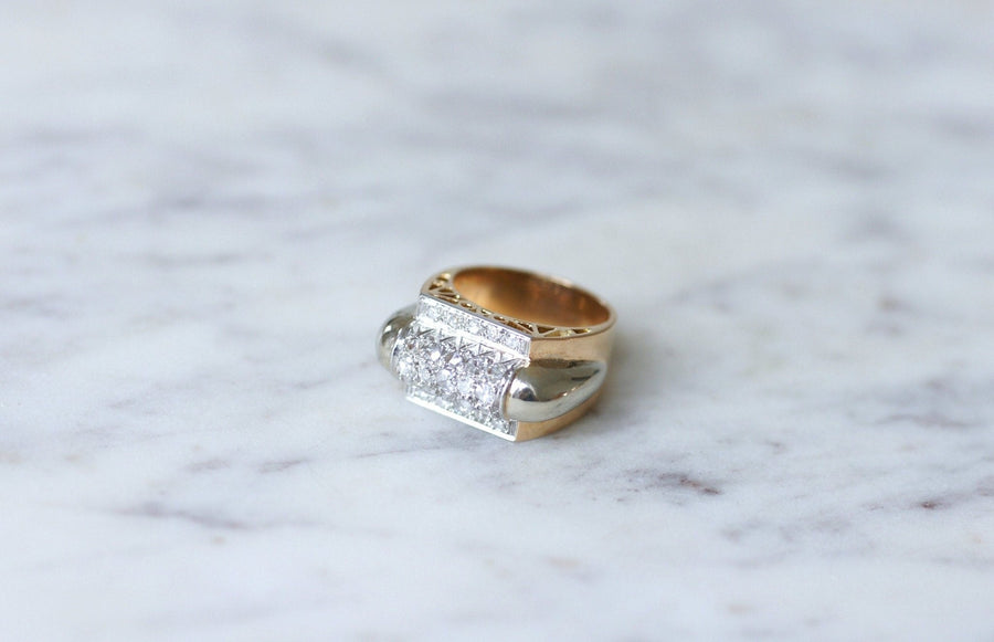ピンクゴールド＆プラチナ ダイヤモンドシグネットリング - ペネロペ・ギャラリー