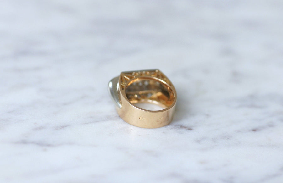 ピンクゴールド＆プラチナ ダイヤモンドシグネットリング - ペネロペ・ギャラリー