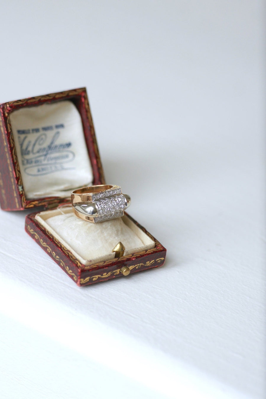 ピンクゴールド＆プラチナ ダイヤモンドシグネットリング - ペネロペ・ギャラリー