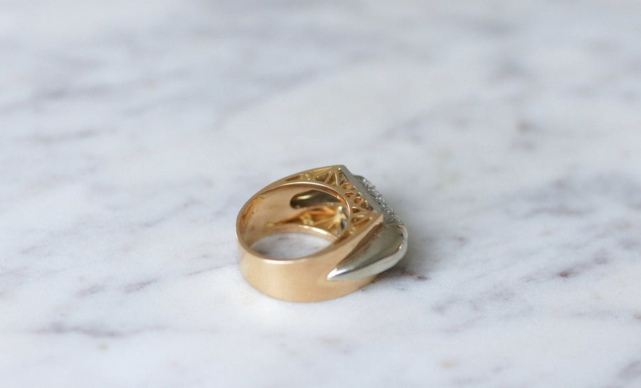 ピンクゴールド＆プラチナ ダイヤモンドシグネットリング - ペネロペ・ギャラリー