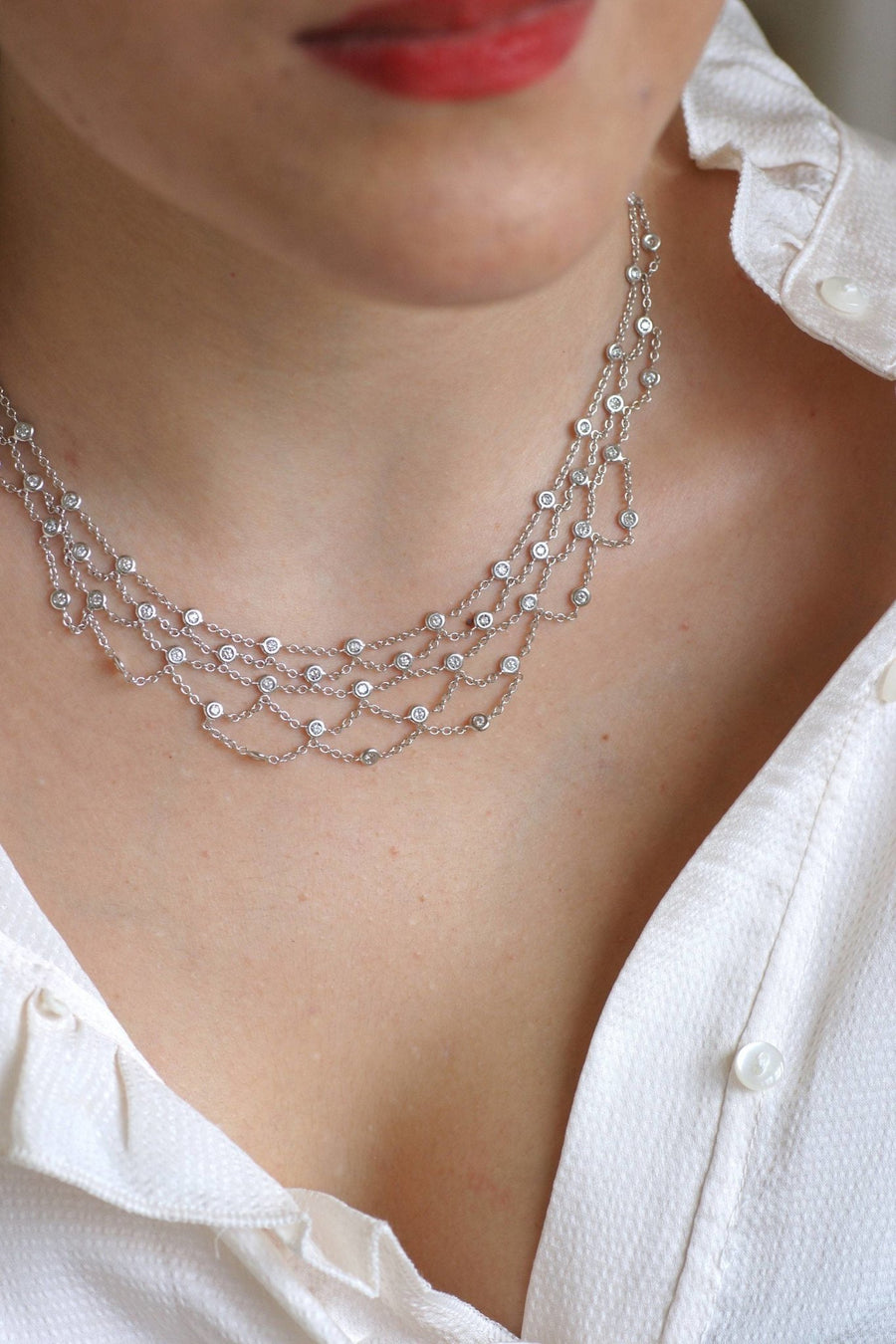 ホワイトゴールドとダイヤモンドのドレープネックレス - Galerie Pénélope