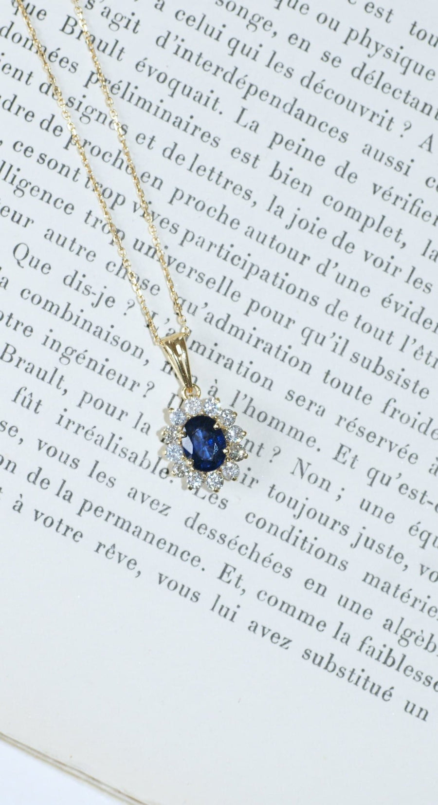 サファイアとダイヤモンドのデイジーペンダントネックレス - Galerie Pénélope