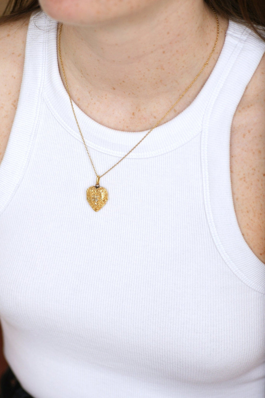 ハートを開くメダイ、ゴールドのクローバーとパール - Galerie Pénélope