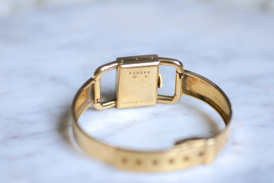 Etrier Jaeger LeCoultre for Hermès Women's all-gold mechanical watch, 1970s - Galerie Pénélope