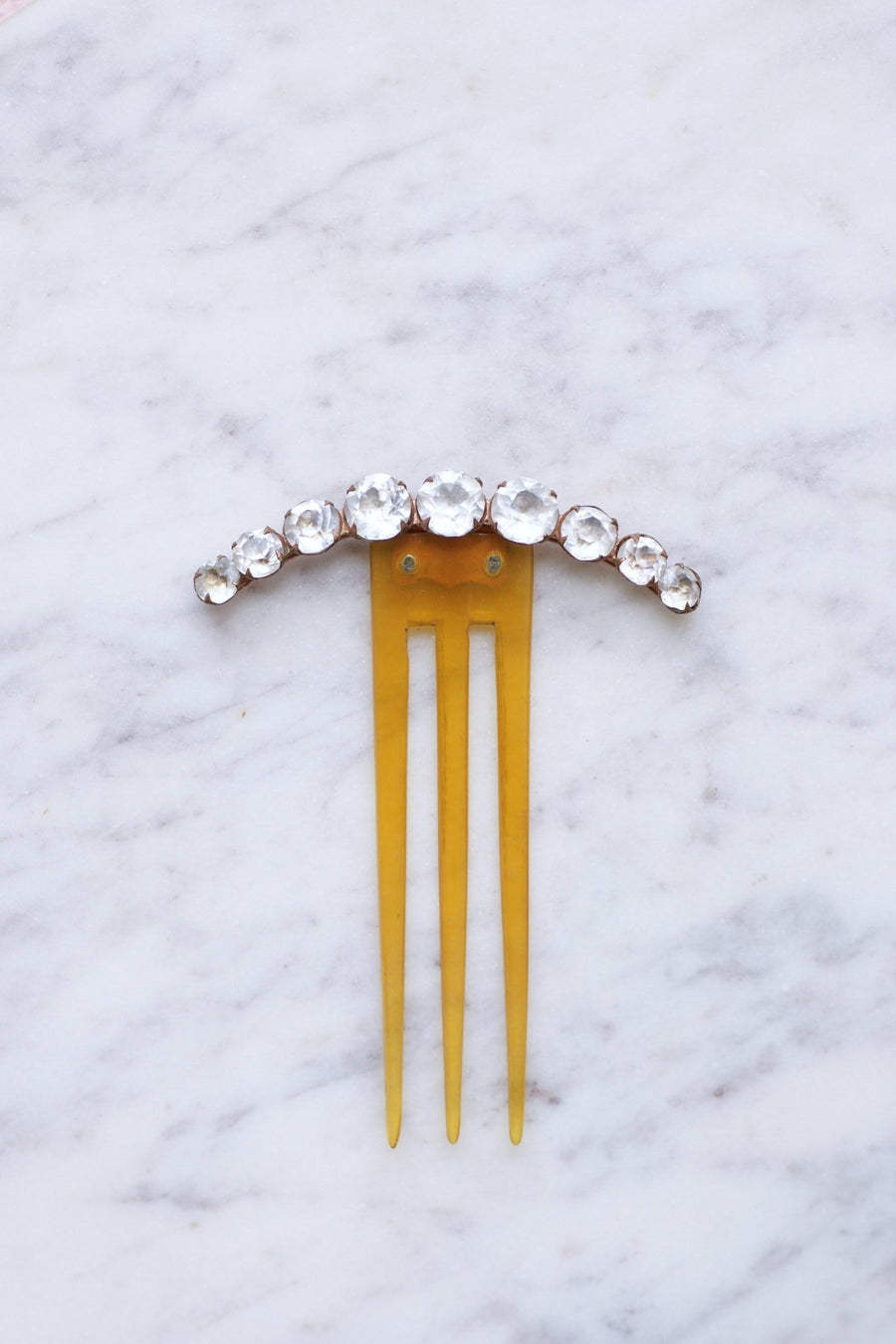 アンティークハーフムーンコーム, 角にラインストーン - Galerie Pénélope