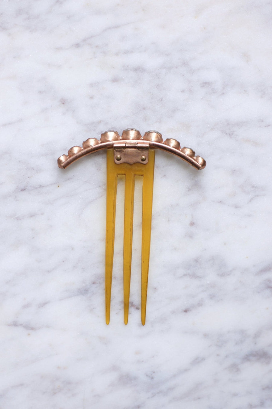 アンティークハーフムーンコーム, 角にラインストーン - Galerie Pénélope
