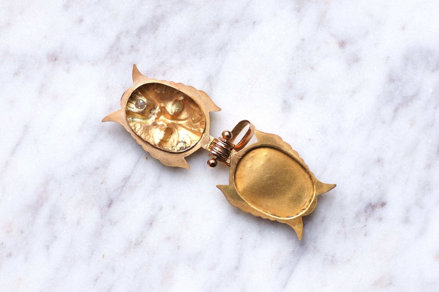 アンティークのファウン、パン、デビル、ピンクゴールドとダイヤモンドのペンダント - Galerie Pénélope